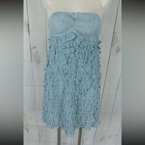 NWT - J.Crew Blue White Pin Striped Ruffle Tiered Woven Strapless Dress - Size S